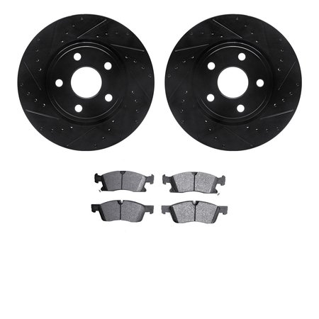 DYNAMIC FRICTION CO 8502-42002, Rotors-Drilled and Slotted-Black with 5000 Advanced Brake Pads, Zinc Coated 8502-42002